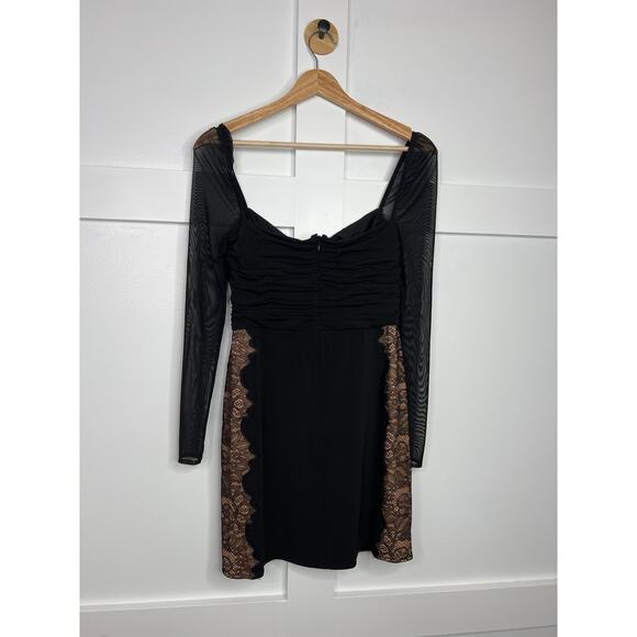 NWT Self-Portrait Long Sleeve Lace Trimmed Cutout Tie Neck Black Mini Dress - Picture 6 of 7